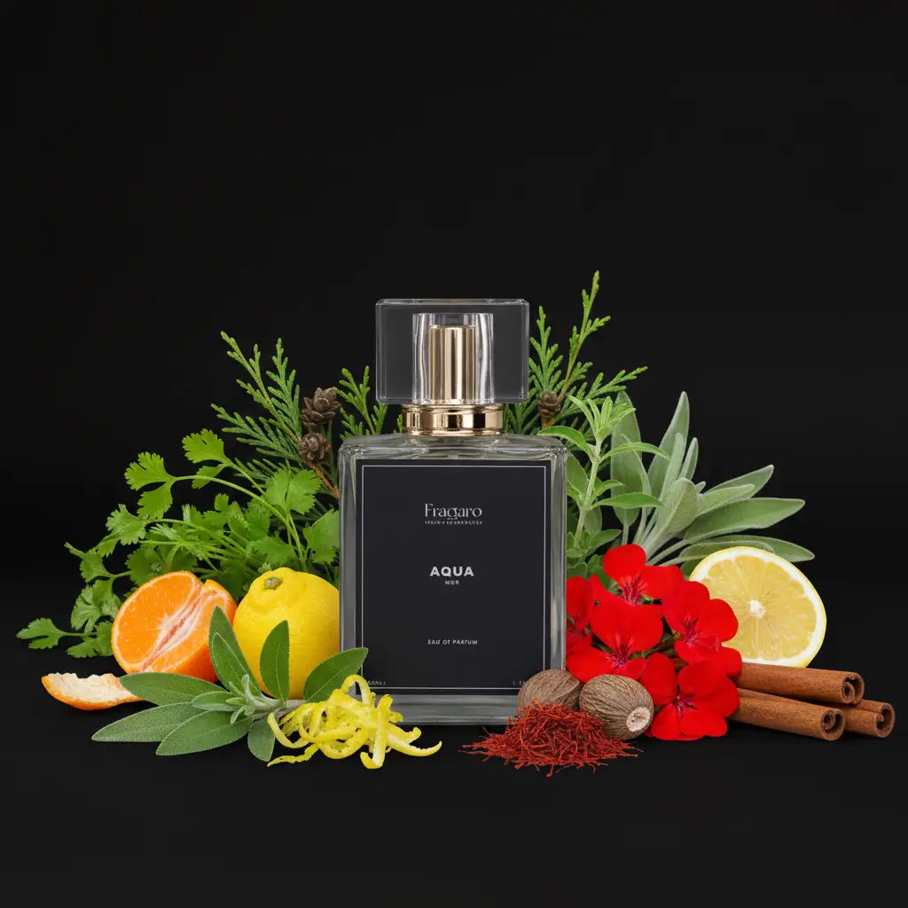 Aqua 50ml men's perfume bottle by Fragaro Ingredients
