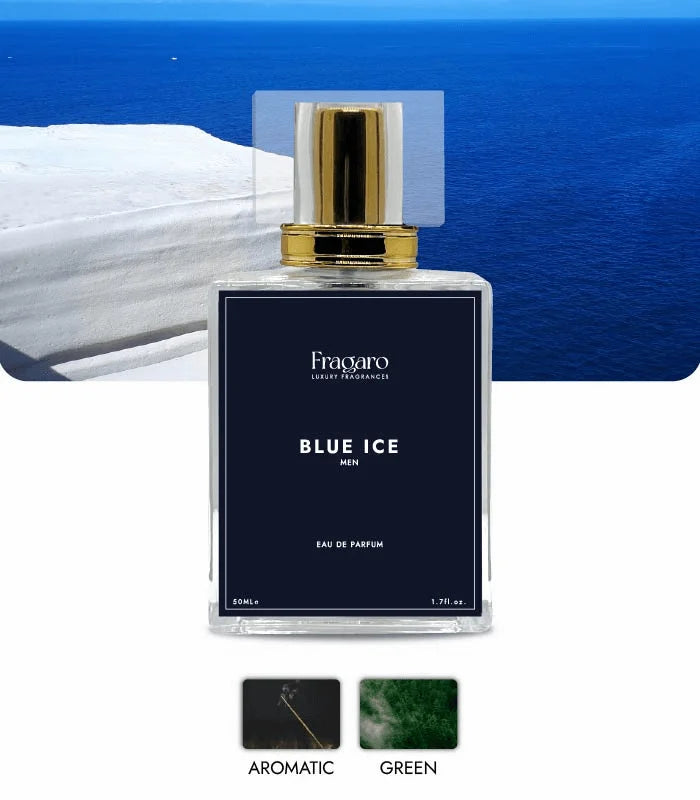 Blue Ice 50ml men's perfume bottle by Fragaro Accords