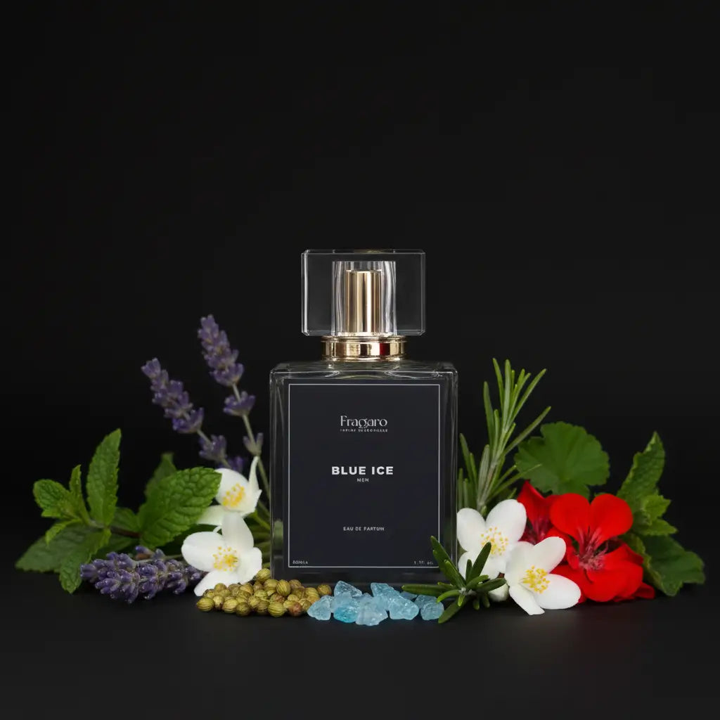 Blue Ice 50ml men's perfume bottle by Fragaro Ingredients
