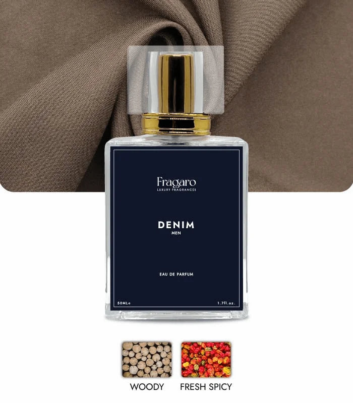 Denim 50ml men's perfume bottle by Fragaro Accords