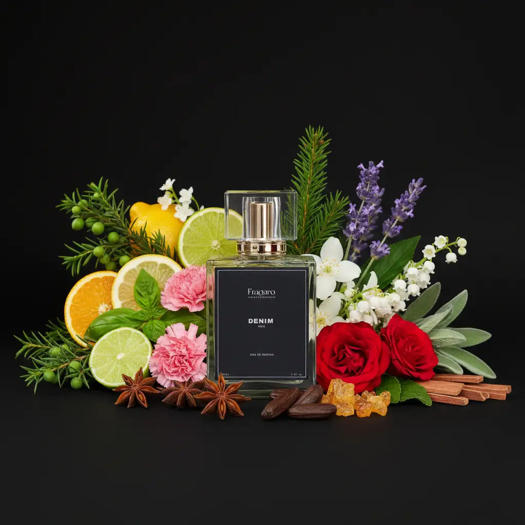 Denim 50ml men's perfume bottle by Fragaro Ingredients
