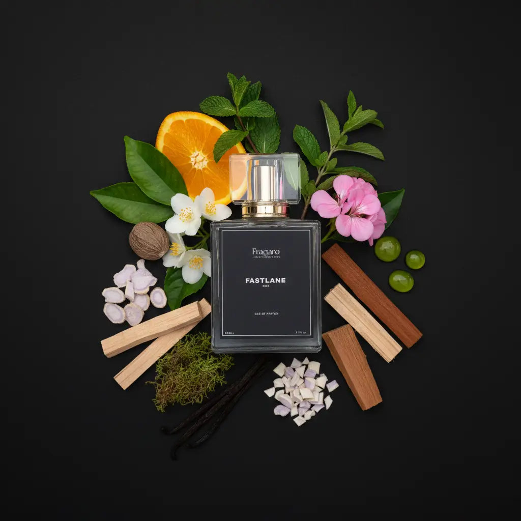 Fastlane 50ml men's perfume bottle by Fragaro ingredients