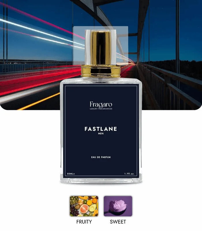 Fastlane 50ml men's perfume bottle by Fragaro accords