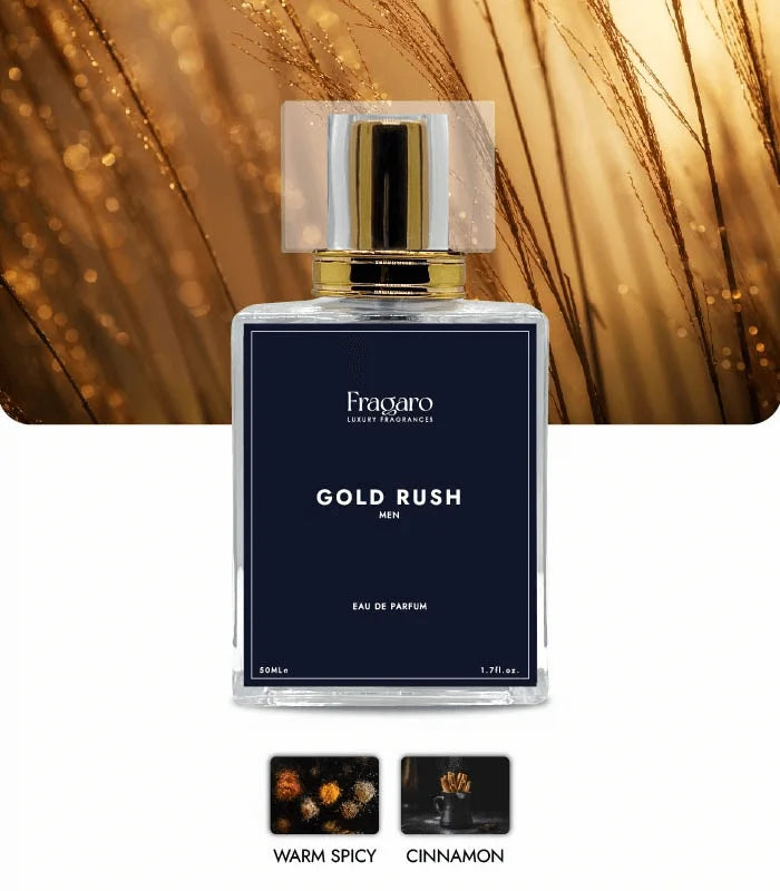 Gold Rush 50ml men's perfume bottle by Fragaro accords