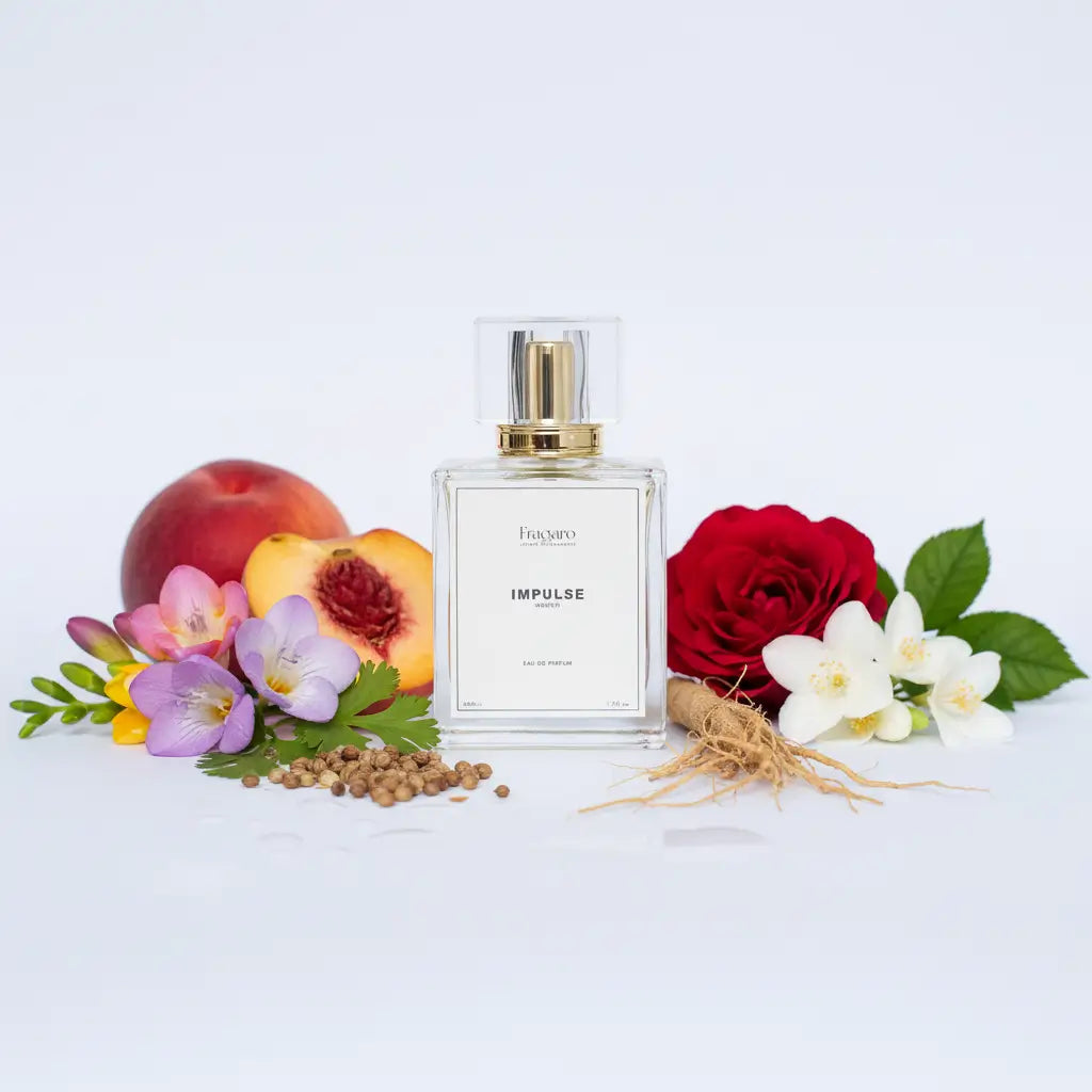 Impulse 50ml women's perfume bottle by Fragaro with ingredients
