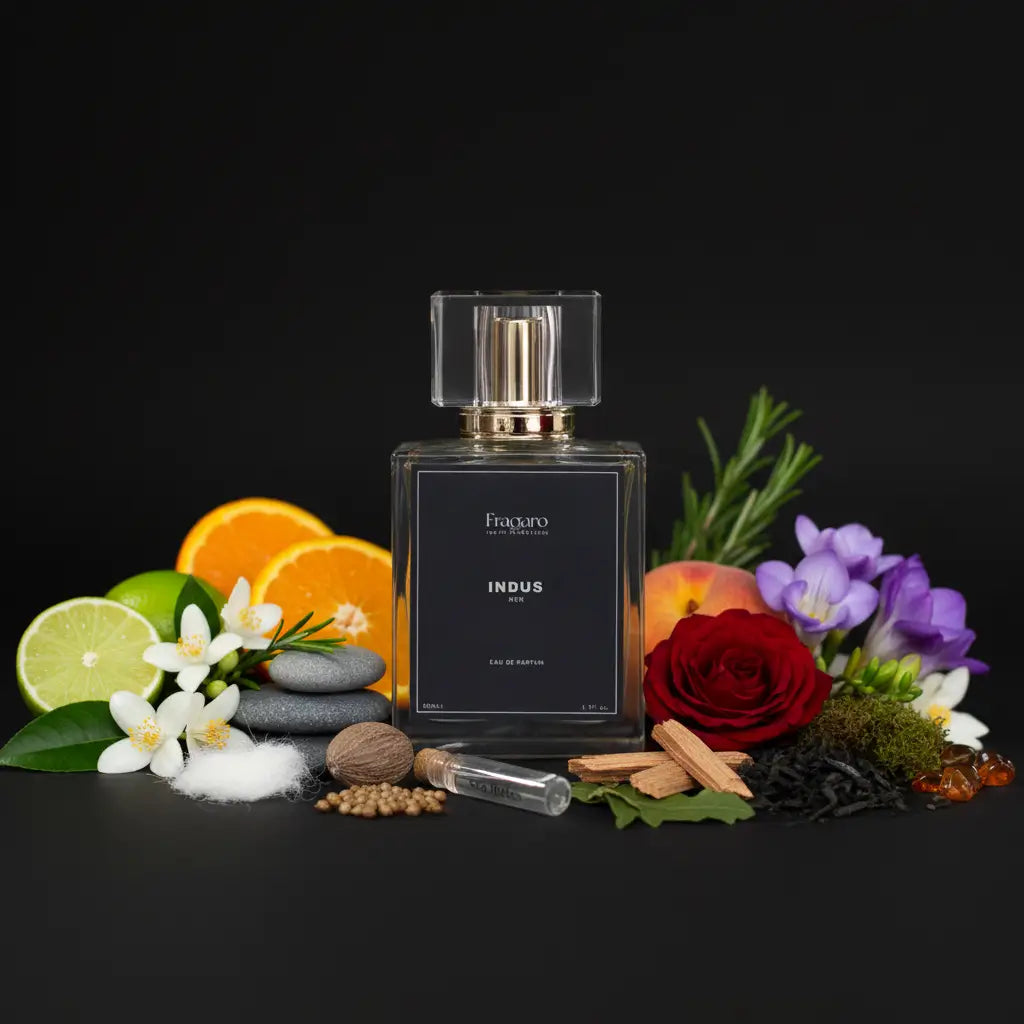 Indus 50ml men's perfume bottle by Fragaro Ingredients