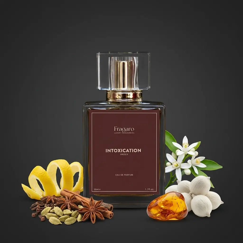 Intoxication 50ml unisex perfume bottle by Fragaro with ingredients