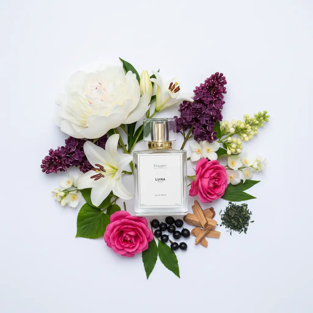 Luna 50ml women's perfume bottle by Fragaro with ingredients
