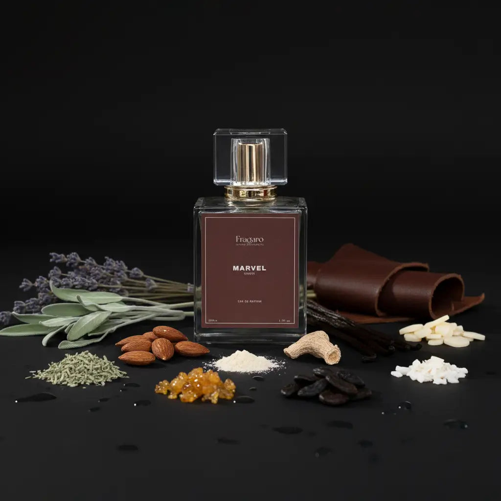 Marvel 50ml unisex perfume bottle by Fragaro with ingredients