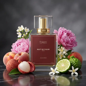 Nuit de Fleur 50ml unisex perfume bottle by Fragaro with ingredients