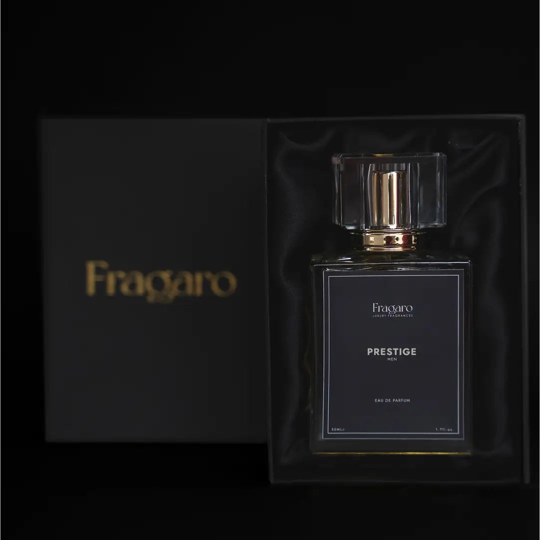 Prestige 50ml men's perfume bottle by Fragaro with premium packaging
