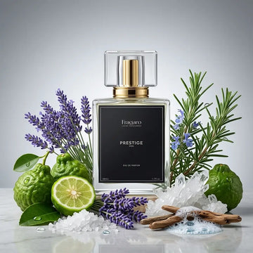 Prestige 50ml men's perfume bottle by Fragaro with ingredients