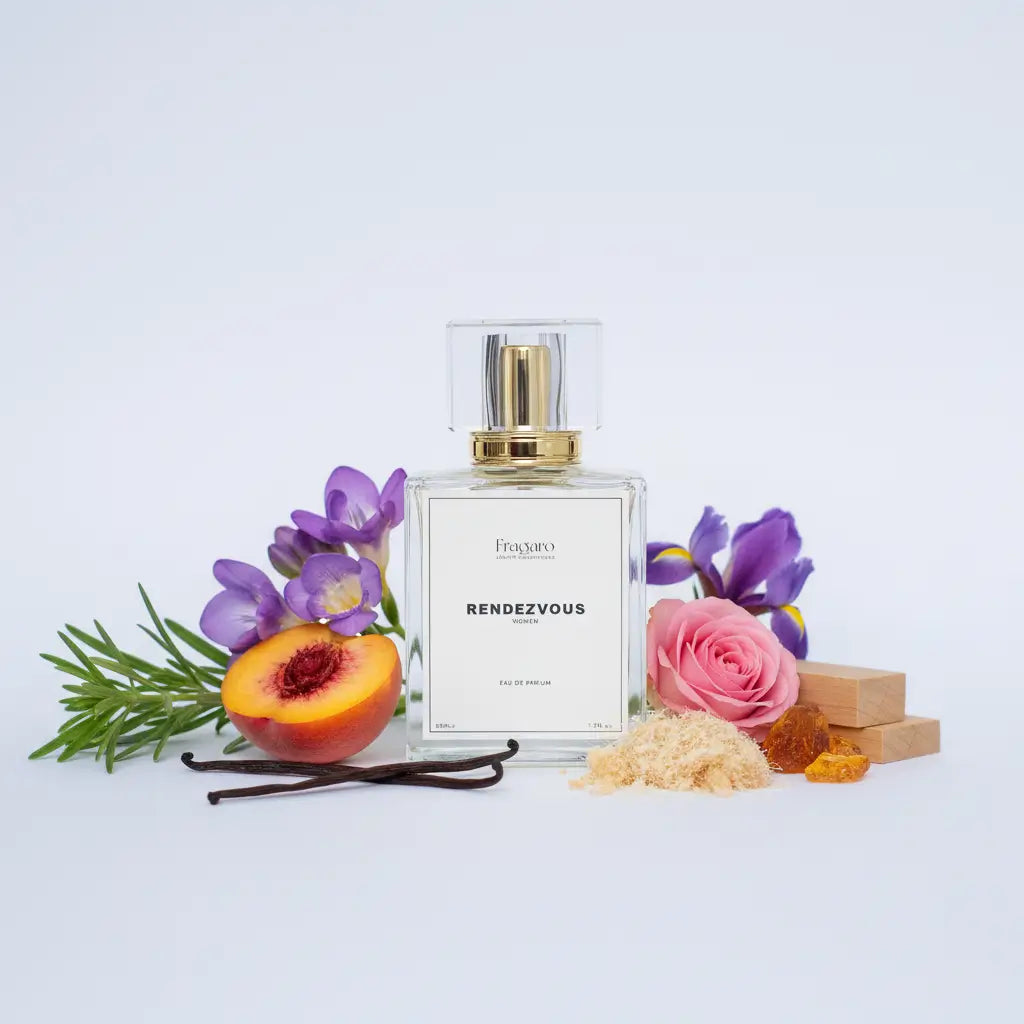 Rendezvous 50ml women's perfume bottle by Fragaro With ingredients