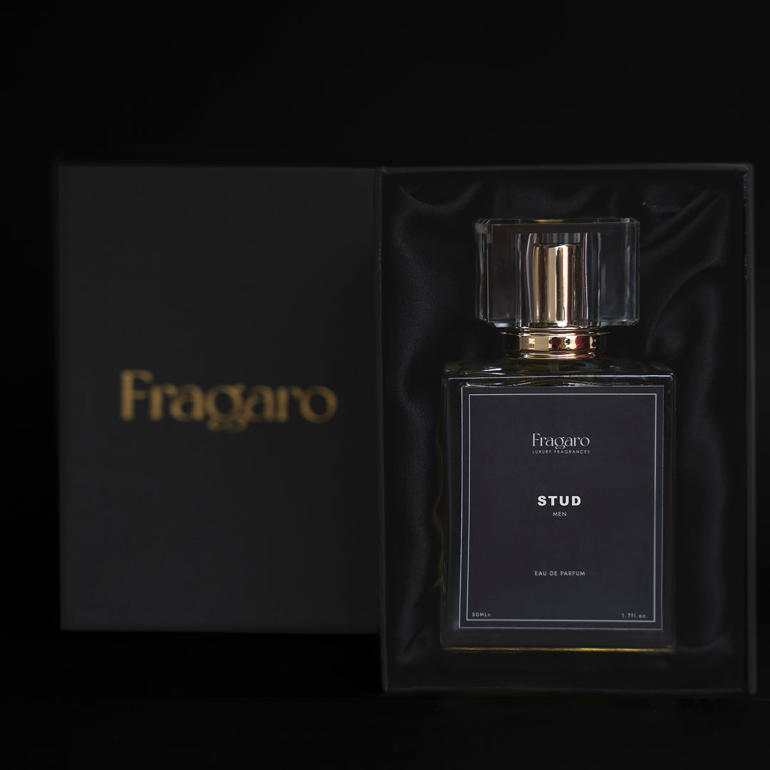 Stud 50ml men's perfume bottle by Fragaro with gift packing