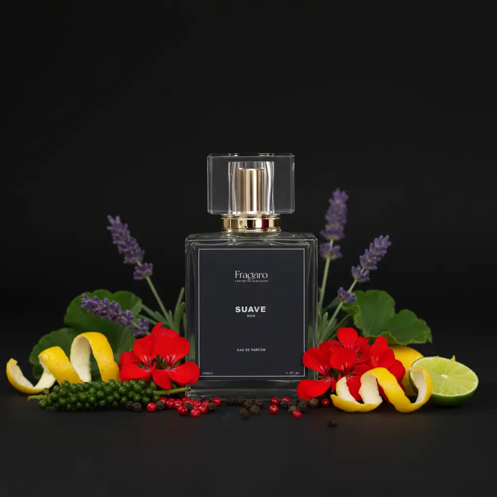 Suave 50ml men's perfume bottle by Fragaro with ingredients
