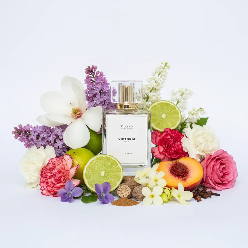 Victoria 50ml women's perfume bottle by Fragaro with ingredients