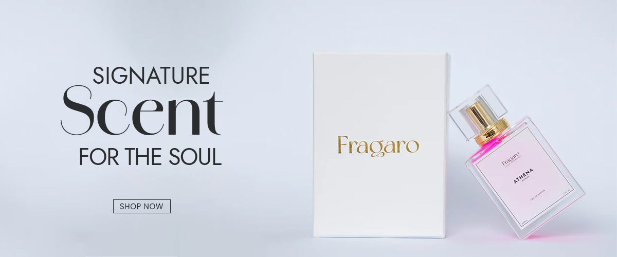 Fragaro perfume bottle and packaging on a light gray backgroundslider_item_an3UB7