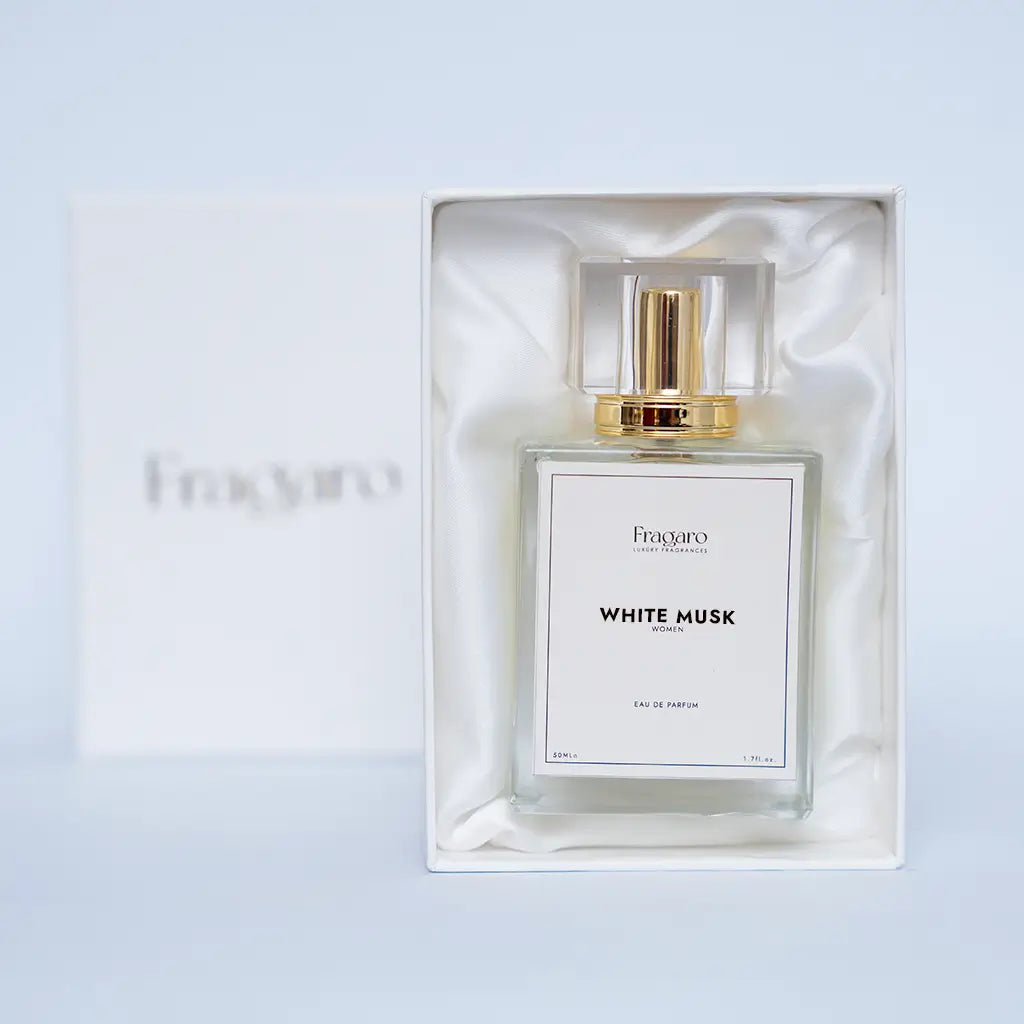 White Musk 50ml women's perfume bottle by Fragaro with giftable box

