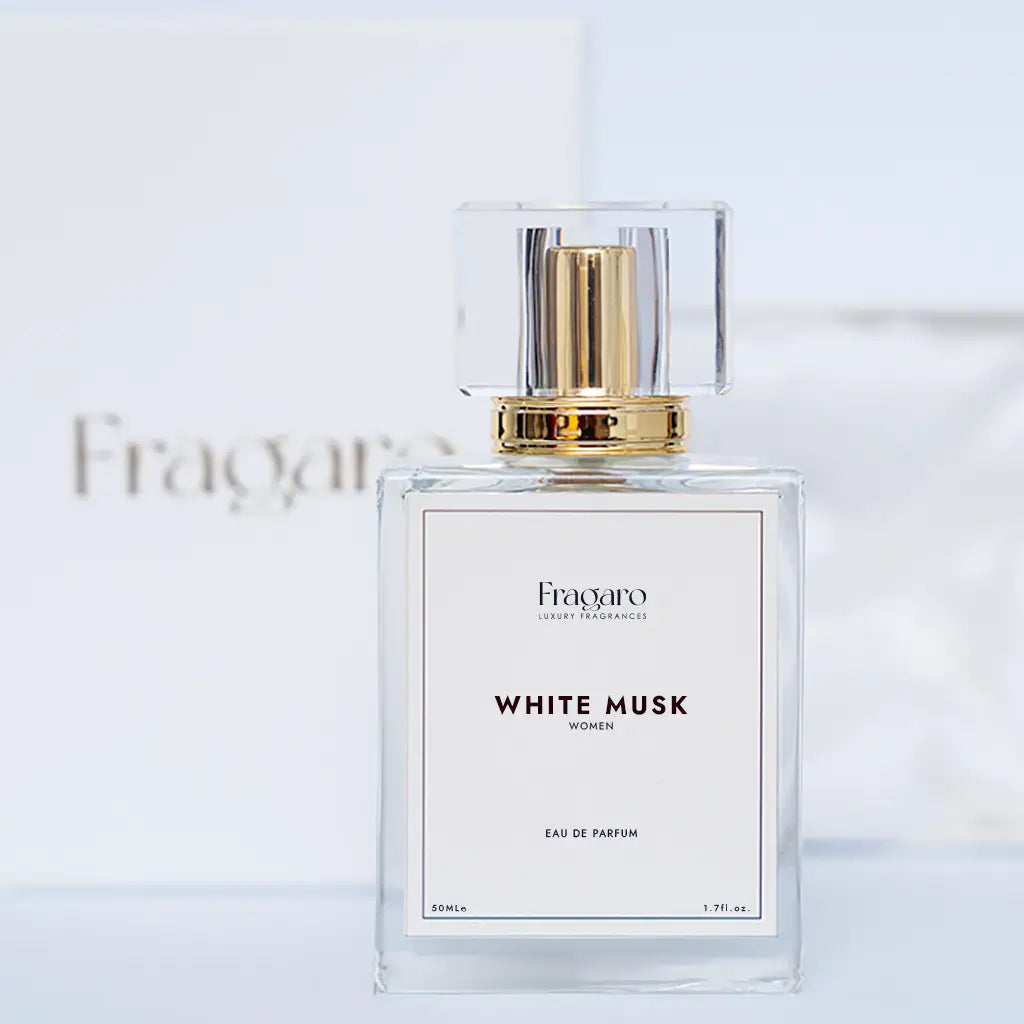 White Musk 50ml women's perfume bottle by Fragaro with gift packing

